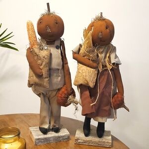 Primitive pumpkin head farmer fall harvest decor